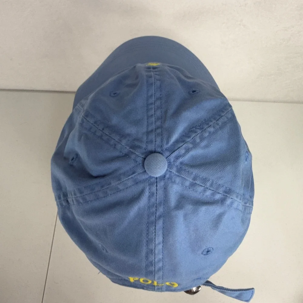 Polo Ralph Lauren Baseball Cap Blue Yellow Pony Logo Adjustable Cotton Hat Strap